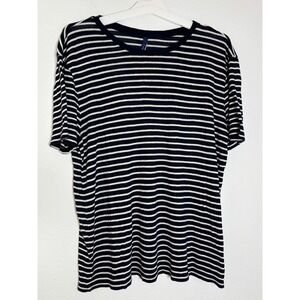 Yargici Premium Essentials Navy Blue White Striped Short Sleeve T-Shirt Large